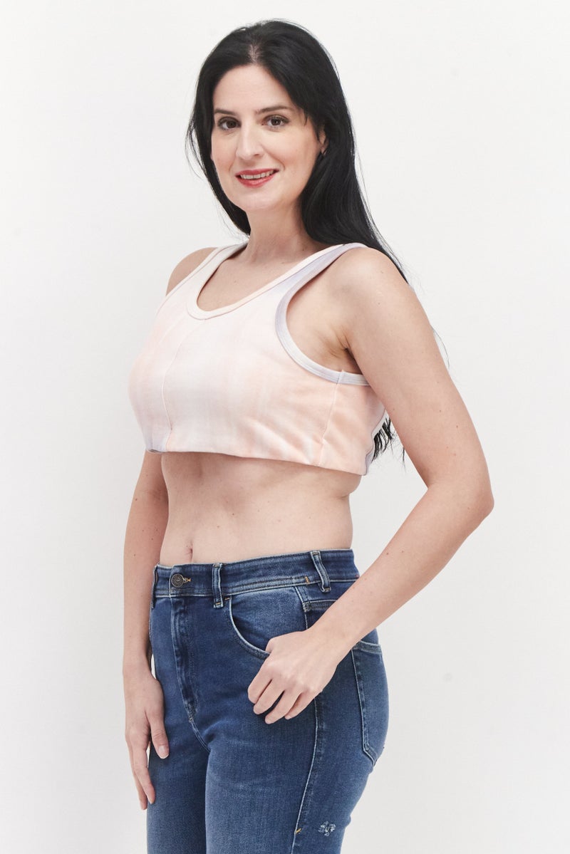 LOST INK Women Scoop Neck Sleeveless Tie Dye Racer Back Crop Top, Pink Combo - Image 2